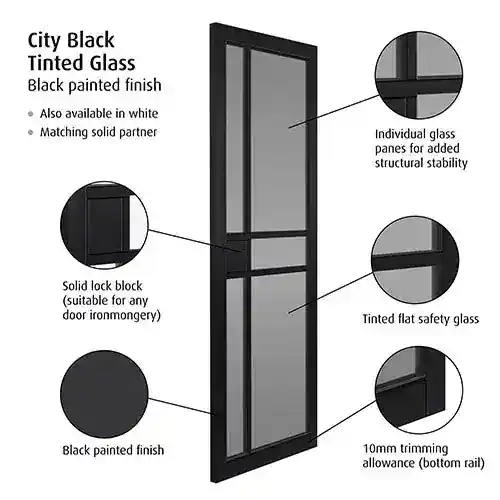 JB Kind City Black Tinted Glazed Internal Door - Image 4