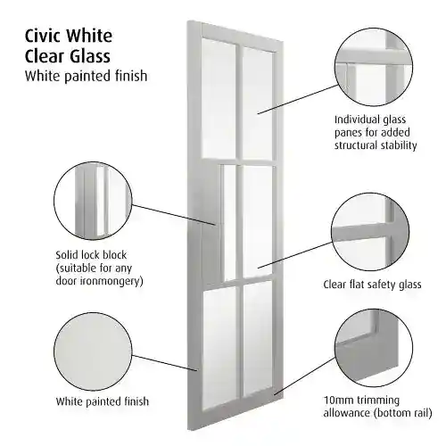 JB Kind Civic White Clear Glazed Internal Door - Image 2