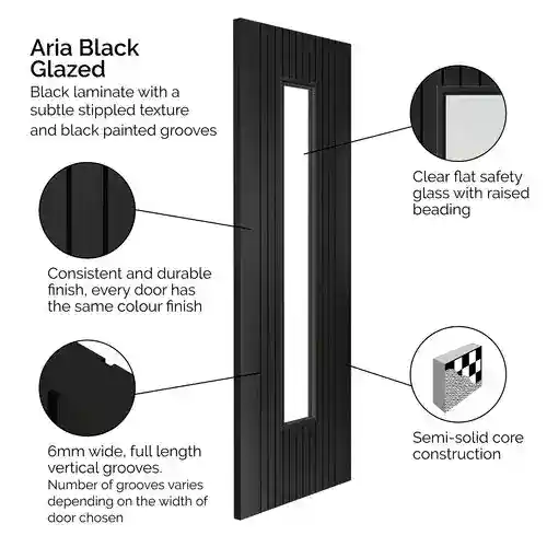 JB Kind Aria Black Glazed Internal Door - Image 2