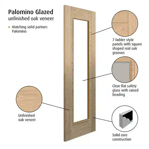 JB Kind Palomino Oak Clear Glazed Internal Door - Image 2