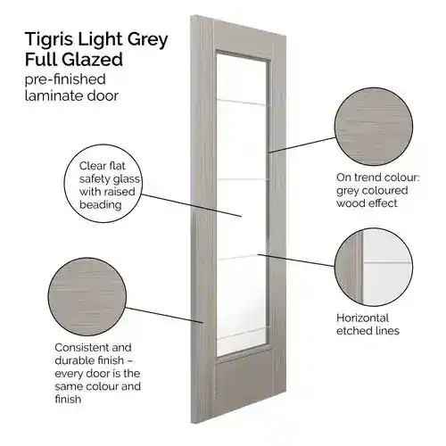 JB Kind Tigris Light Grey Full Glazed Laminate Internal Door - Image 2