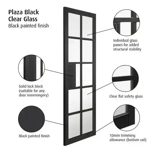 JB Kind Plaza Black Clear Glass Internal Door - Image 2