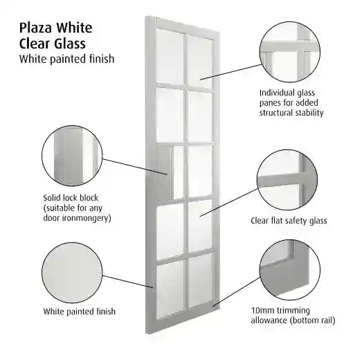 JB Kind Plaza White Clear Glass Internal Door - Image 2