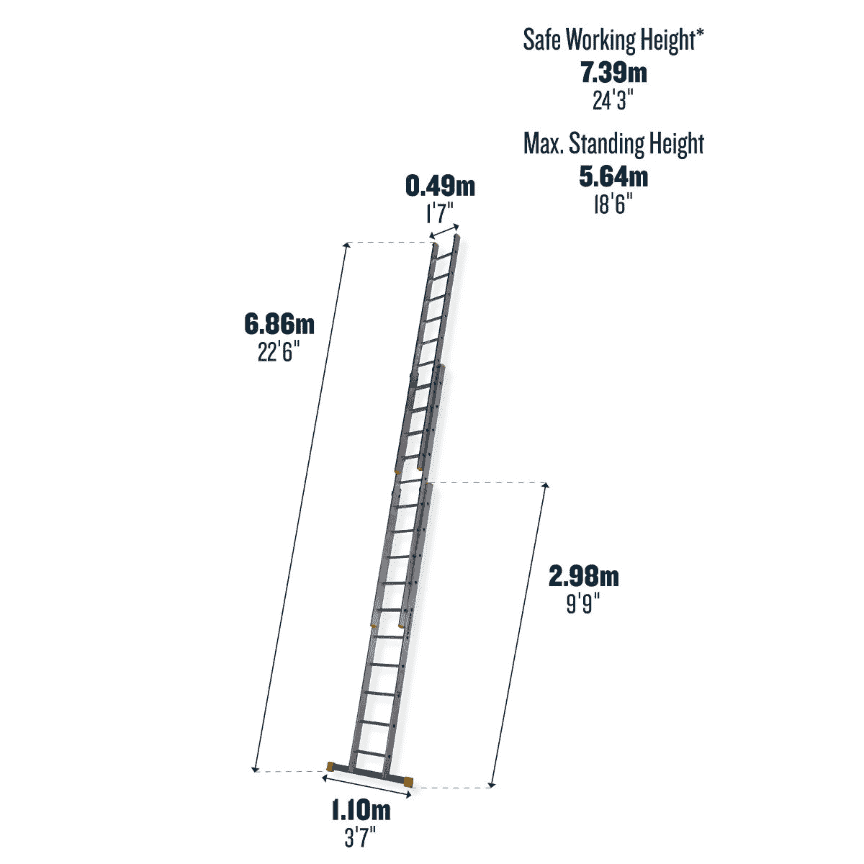 Werner D Rung Extension Ladder 2.98M Triple - Image 3